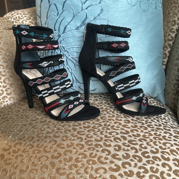 New RARE Jessica Simpson Erienne black beaded high-heeled sandal - Picture 3 of 9